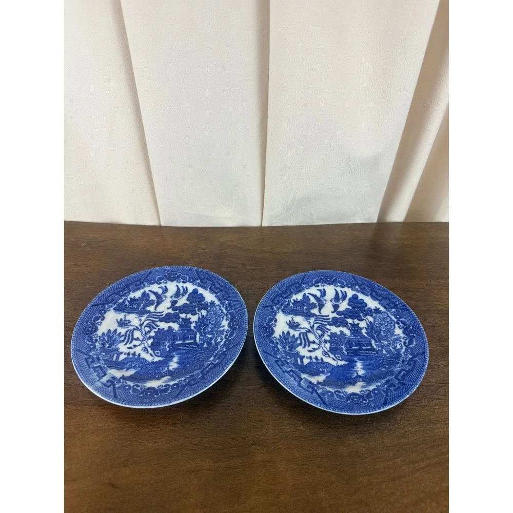 Vintage PAIR (2) Blue Willow‎ Flow Blue Japan 6